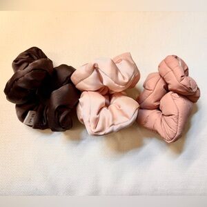 Kitsch Puffy Satin Scrunchies in Brown, Pink, and Blush